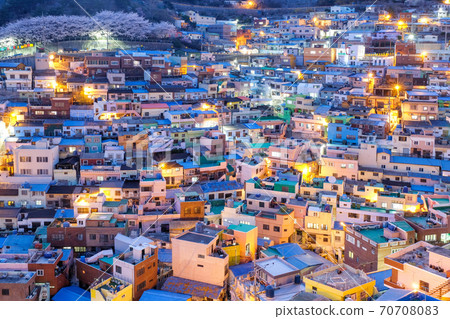 Night view of Gamcheon Culture Village, Busan, South Korea. Night view of Gamcheon Culture Village, Busan, South Korea. 70708083