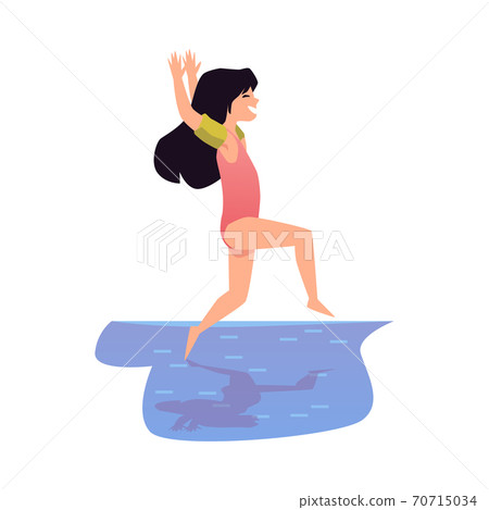 Little girl jumping in water, flat cartoon vector illustration isolated 70715034
