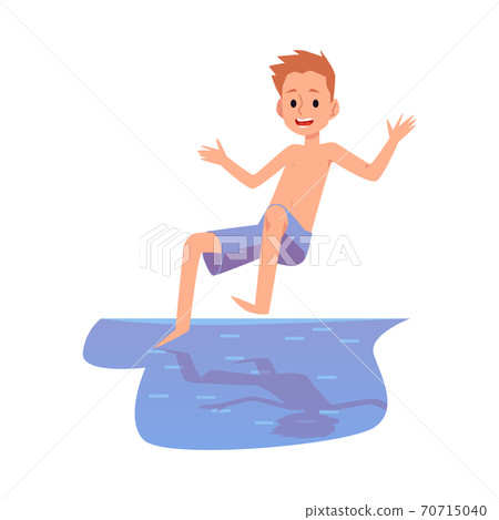 Cheerful kid boy jumps into the water a flat cartoon isolated vector illustration Cheerful kid boy jumps into the water a flat cartoon isolated vector illustration 70715040