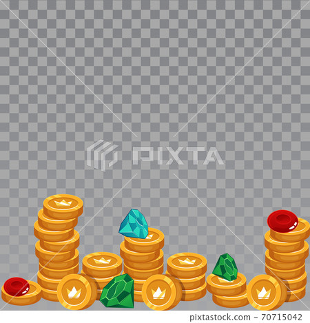 Golden coins and gems from chest bag, flat cartoon vector illustration isolated Golden coins and gems from chest bag, flat cartoon vector illustration isolated 70715042