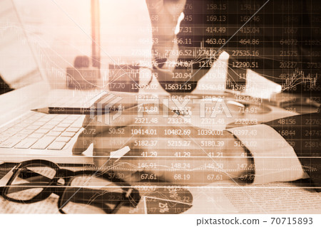 Stock market or forex trading graph and candlestick chart suitable for financial investment concept. Economy trends background for business idea and all art work design. Abstract finance background. 70715893