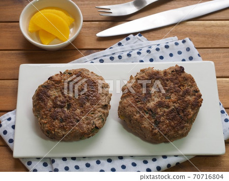 Beef hamburger steak on a ceramic plate 70716804