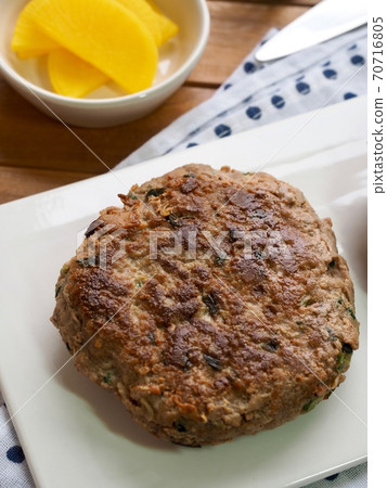 Beef hamburger steak on a ceramic plate 70716805