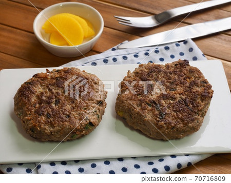 Beef hamburger steak on a ceramic plate 70716809