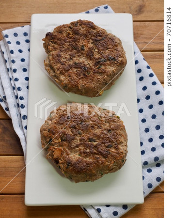 Beef hamburger steak on a ceramic plate 70716814