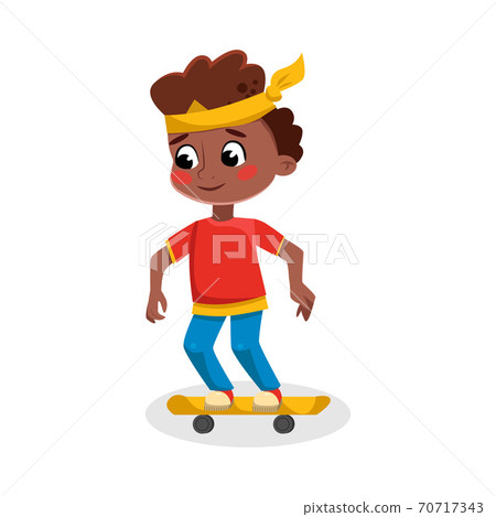 Cute Afrcian Amercian Boy Riding Skateboard, Active Healthy Lifestyle Concept Cartoon Style Vector Illustration 70717343