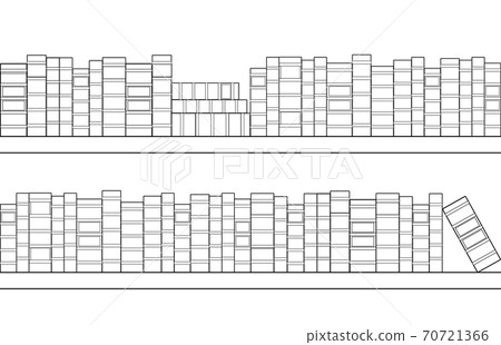 Seamless outline bookshelves with books. Library and file cabinet. Knowledge and education. Contour vector border 70721366
