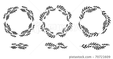 Set of silhouettes of round laurel frames and brushes from branches and leaves. The object is separate from the background. Natural vector templates Set of silhouettes of round laurel frames and brushes from branches and leaves. The object is separate from the background. Natural vector templates 70721609