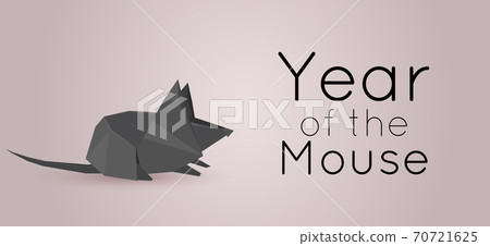Horizontal card with polygonal mouse. 3d paper origami rat. New Year symbol. Congratulatory banner. Vector element 70721625