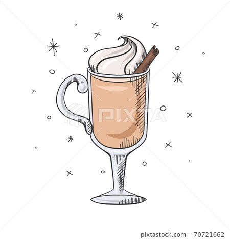 Eggnog with cinnamon and whipped cream. Sketch... - Stock Illustration ...
