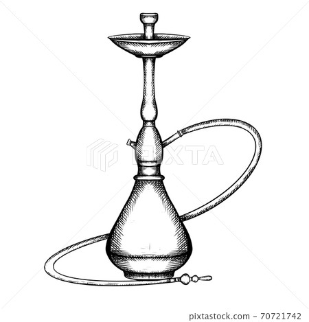 Black and white illustration of hookah with hatching. 70721742