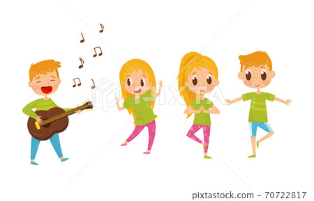 Little Boy and Girl Playing Guitar and Doing Yoga Vector Illustration Set Little Boy and Girl Playing Guitar and Doing Yoga Vector Illustration Set 70722817