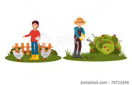People Farmer Characters Working in the Garden Vector Illustration Set 70722848