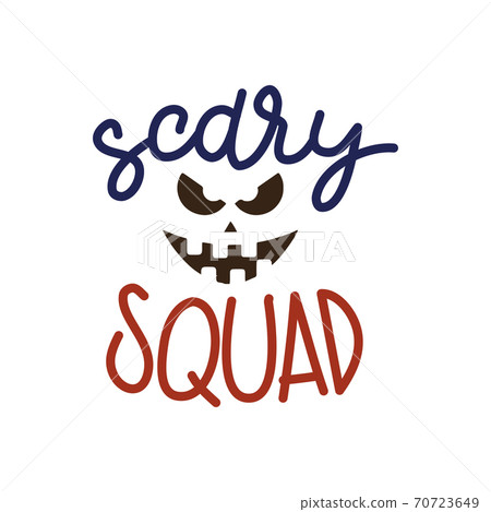 Scary Squad Halloween Party Poster with Handwritten Ink Lettering and Pumpkin silhouette. Modern Calligraphy. Design Element for Party Invitations, Stickers, Gift Cards. Vector illustration Scary Squad Halloween Party Poster with Handwritten Ink Lettering and Pumpkin silhouette. Modern Calligraphy. Design Element for Party Invitations, Stickers, Gift Cards. Vector illustration 70723649