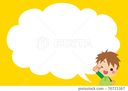 卡通風格的背景，一個小男孩膽量姿勢和雲狀井噴 70725367