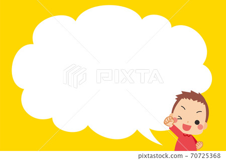 卡通風格的背景，一個小男孩膽量姿勢和雲狀井噴 70725368