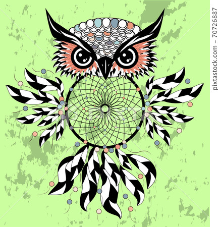 Indian decorative Dream Catcher owl in graphic style. illustration. Indian decorative Dream Catcher owl in graphic style. illustration. 70726887