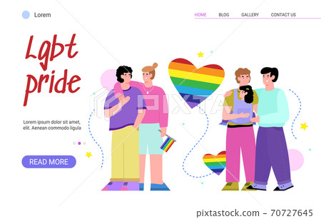LGBT pride banner with lesbian and homosexual people flat vector illustration. LGBT pride banner with lesbian and homosexual people flat vector illustration. 70727645