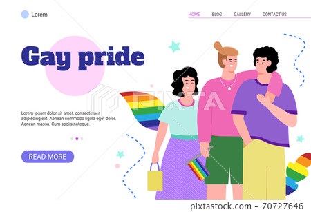Gay pride web banner mockup with LGBT couple, flat cartoon vector illustration. Gay pride web banner mockup with LGBT couple, flat cartoon vector illustration. 70727646