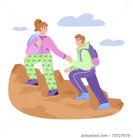 Couple in joint hike or adventure for bonding relationship a vector illustration Couple in joint hike or adventure for bonding relationship a vector illustration 70727679