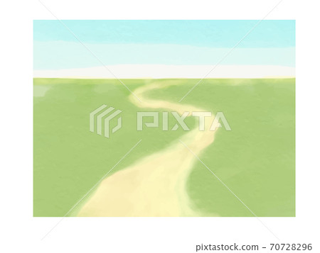 水彩風格的草地上一條直路的插圖 70728296