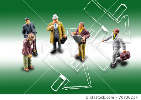 team of people solving a difficult maze problem, finding best possible solution in front of crossroad team of people solving a difficult maze problem, finding best possible solution in front of crossroad 70730217