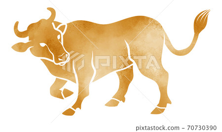 Watercolor-style cow turning around Single color-New Year's card material 2021 Ox year 70730390