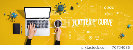 Flatten the Curve theme with person using laptop computer Flatten the Curve theme with person using laptop computer 70734086