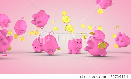 Concept of financial success, pig - piggy bank. 3D rendering. Concept of financial success, pig - piggy bank. 3D rendering. 70734114