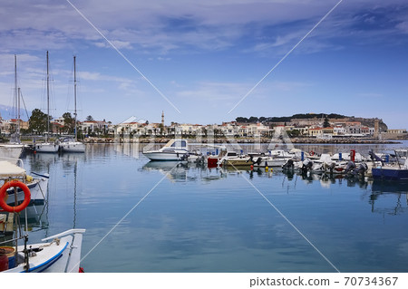 Beautiful yachts in the harbour of Rethymno, the Crete island, Greece Beautiful yachts in the harbour of Rethymno, the Crete island, Greece 70734367