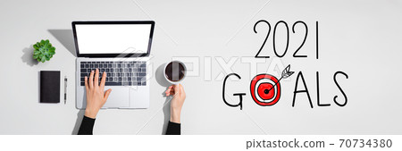 2021 goals concept with person using laptop computer 70734380