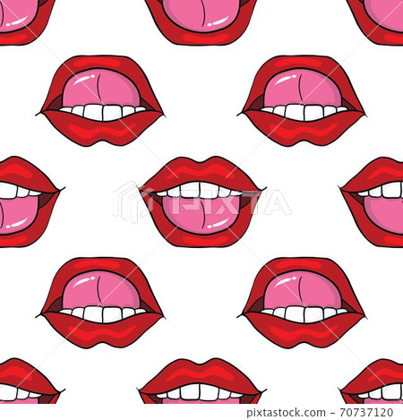 Seamless pattern with a lipstick kiss prints on white background. Vector background 70737120
