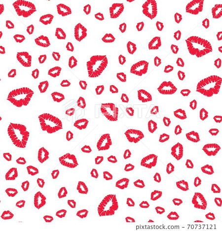 Seamless pattern with a lipstick kiss prints on white background. Vector background 70737121