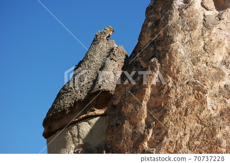 Close up of stone formations in Cappadocia, Turkey. 70737228