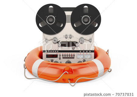 Service and repair of retro reel-to-reel tape recorder, 3D rendering 70737831