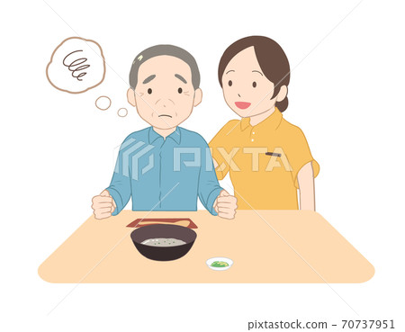 Elderly male female caregiver who does not eat porridge (no line) Elderly male female caregiver who does not eat porridge (no line) 70737951