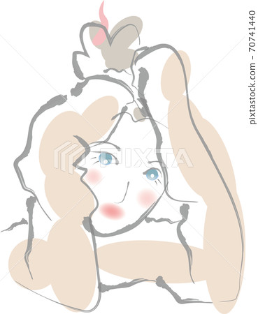 A woman with her elbows looking at me from between her arms 70741440