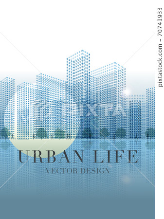 Image of building and people's lives composed of square dots with sample characters Vector illustration 70741933