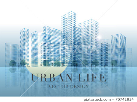 Image of building and people's lives composed of square dots with sample characters Vector illustration Image of building and people's lives composed of square dots with sample characters Vector illustration 70741934