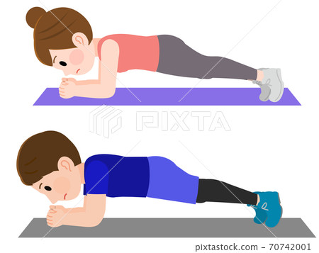 Illustration of men and women doing plank core training 70742001
