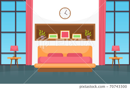 Bedroom Sleeping Room Bed Interior Design Modern House Illustration 70743300