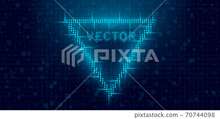 Futuristic cyberpunk glitch triangle. Blue glowing digital 8 bit triangle. Background design for promo electronic music events and game titles. Vector Futuristic cyberpunk glitch triangle. Blue glowing digital 8 bit triangle. Background design for promo electronic music events and game titles. Vector 70744098