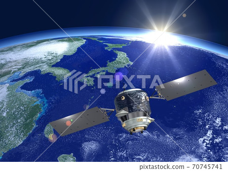 Earth Japan artificial satellite scientific satellite satellite 3DCG image Earth Japan artificial satellite scientific satellite satellite 3DCG image 70745741