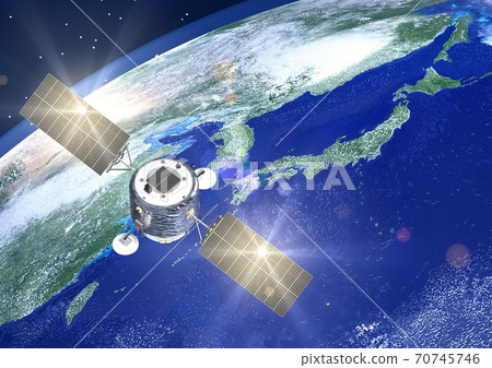 地球日本人造衛星科學衛星衛星3DCG圖像（有星星） 70745746