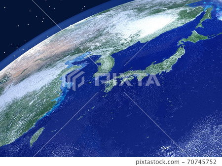 Earth Japan up 3DCG image (with stars) Earth Japan up 3DCG image (with stars) 70745752