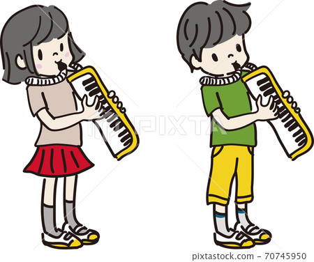 Illustrations of children playing the keyboard harmonica Illustrations of children playing the keyboard harmonica 70745950