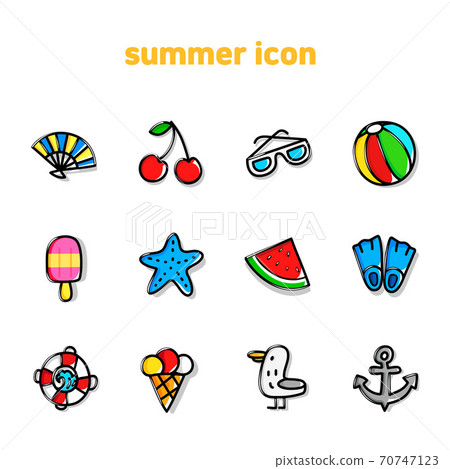 Summer elements icon set on white background illustration 001 Summer elements icon set on white background illustration 001 70747123