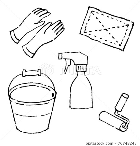 室內清潔工具線圖集(手套,抹布,噴霧清潔劑,滾筒,鏟斗) 室內清潔工具線圖集(手套,抹布,噴霧清潔劑,滾筒,鏟斗) 70748245