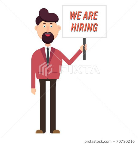Happy businessman show a banner with hiring text 70750216