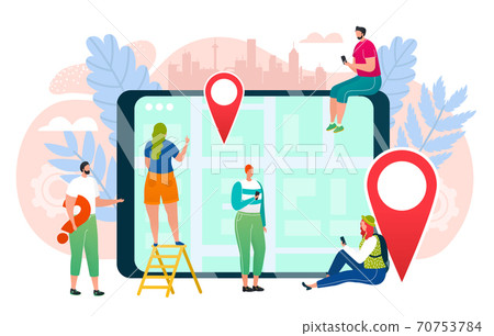 Technology app at smartphone screen, vector illustration. Map application at device, internet gps location and travel route navigation. 70753784